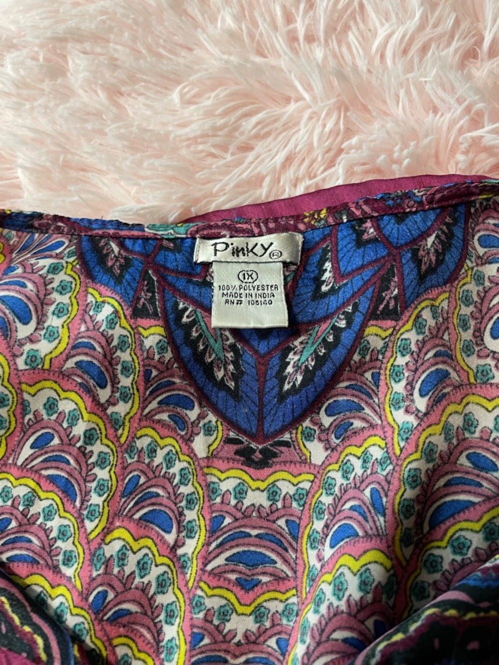 Pinky Multicolor Paisley V-Neck Tunic - Purple, Blue, Pink - Picture 2 of 5